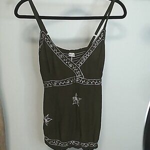 Desiree olive green embroidered vneck spaghetti strap womens tank top